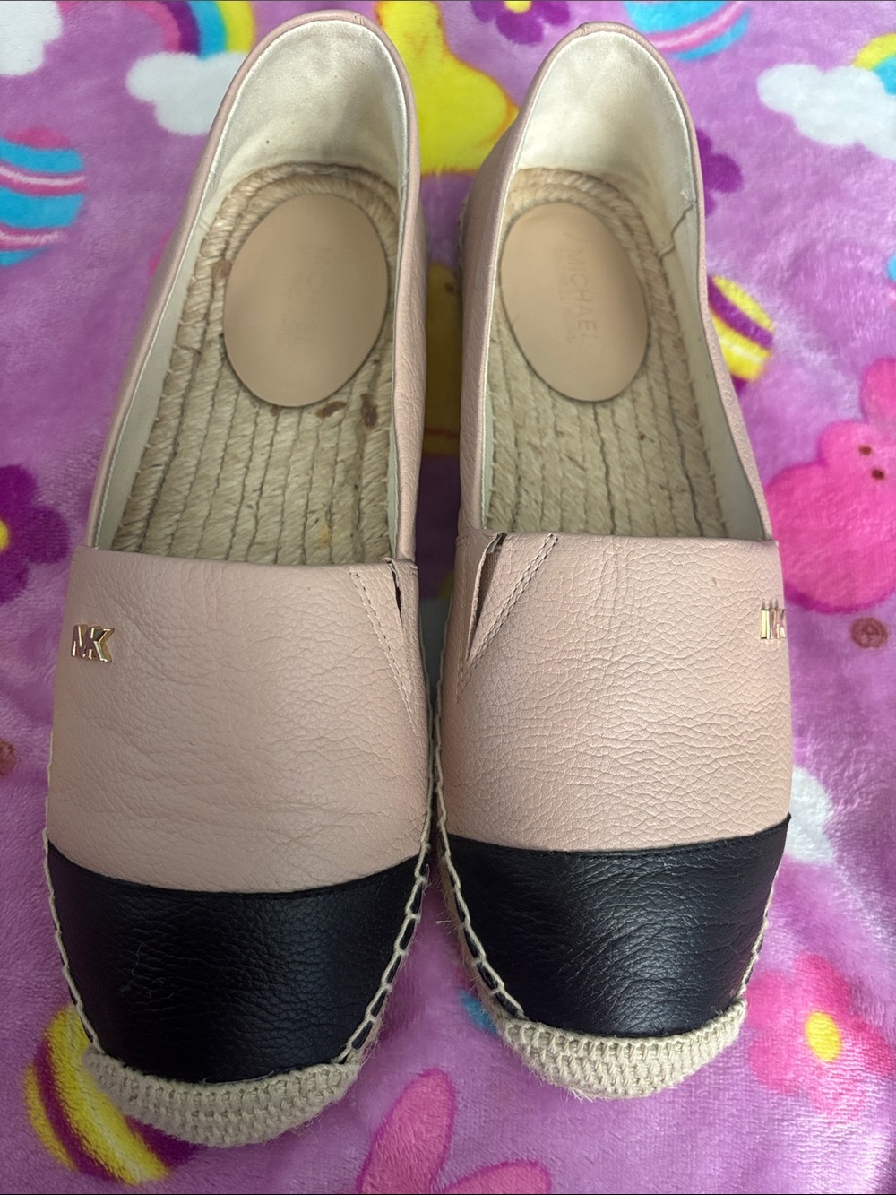 Michael Kors Blush Pink and Black Leather Espadrille Flats